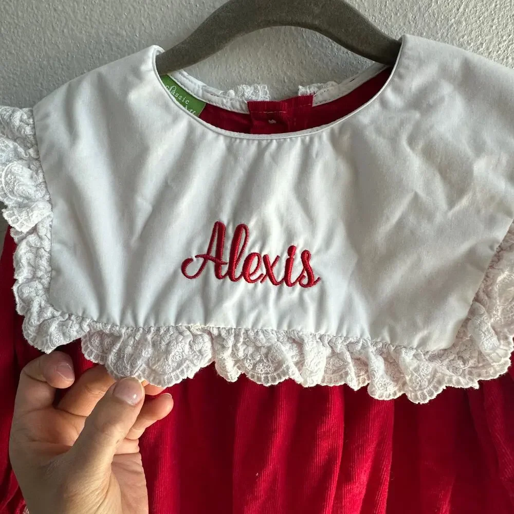 Classic Whimsy Red white Bib Collar Girl Dress Alexis